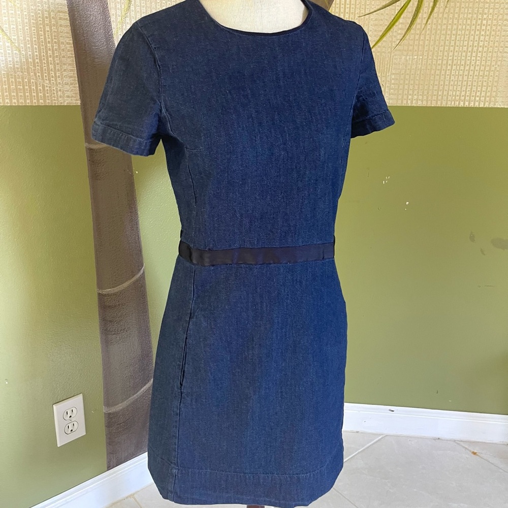 GAP blue denim dress Size 10 short sleeved Ribbon Accent Knee Length